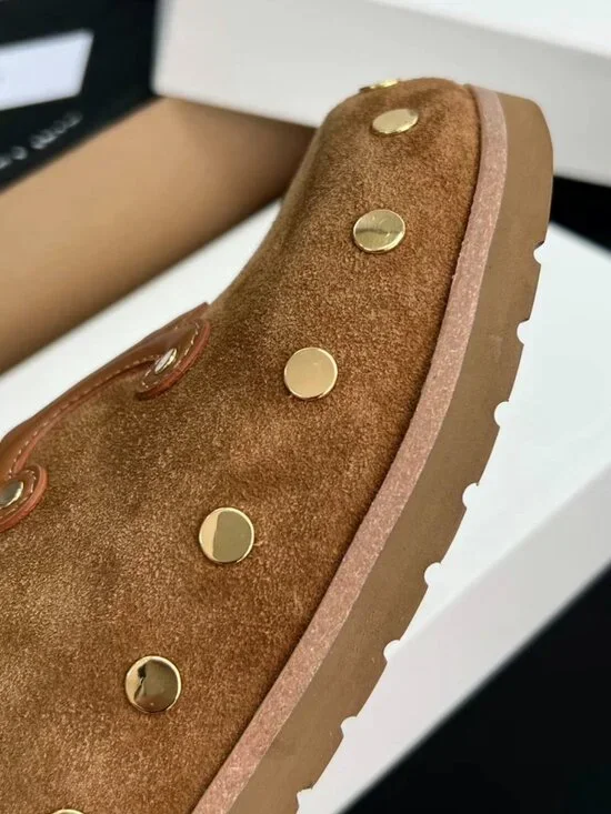 CELINE Brown Suede Studs Slide Mules - Picture 2 of 8